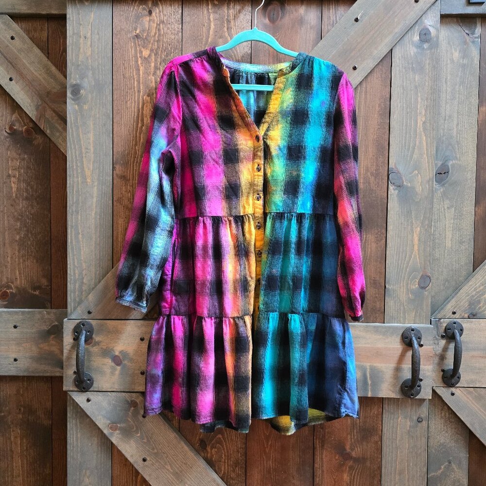 Custom-Colored Tie Dye Flannel Dress Size Medium